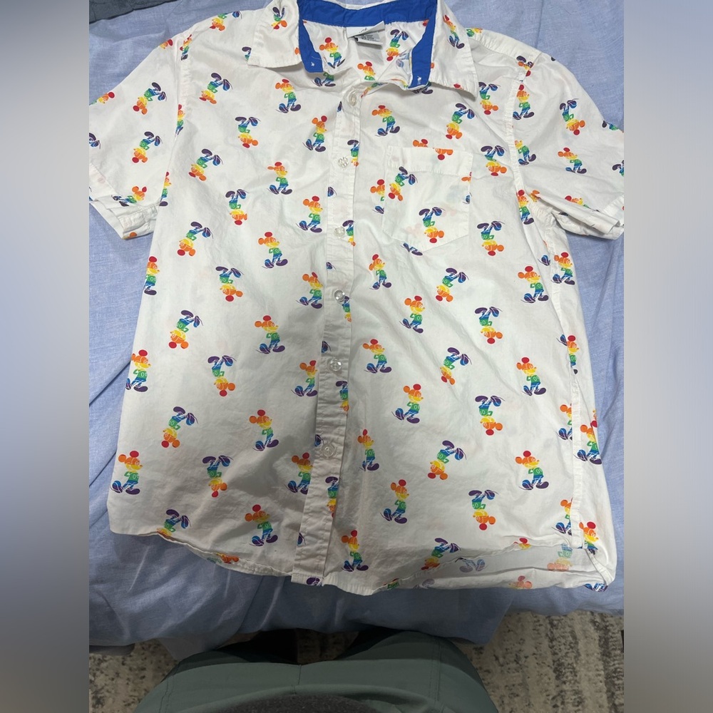 Disney Mikey mouse rainbow pride short sleeve button up